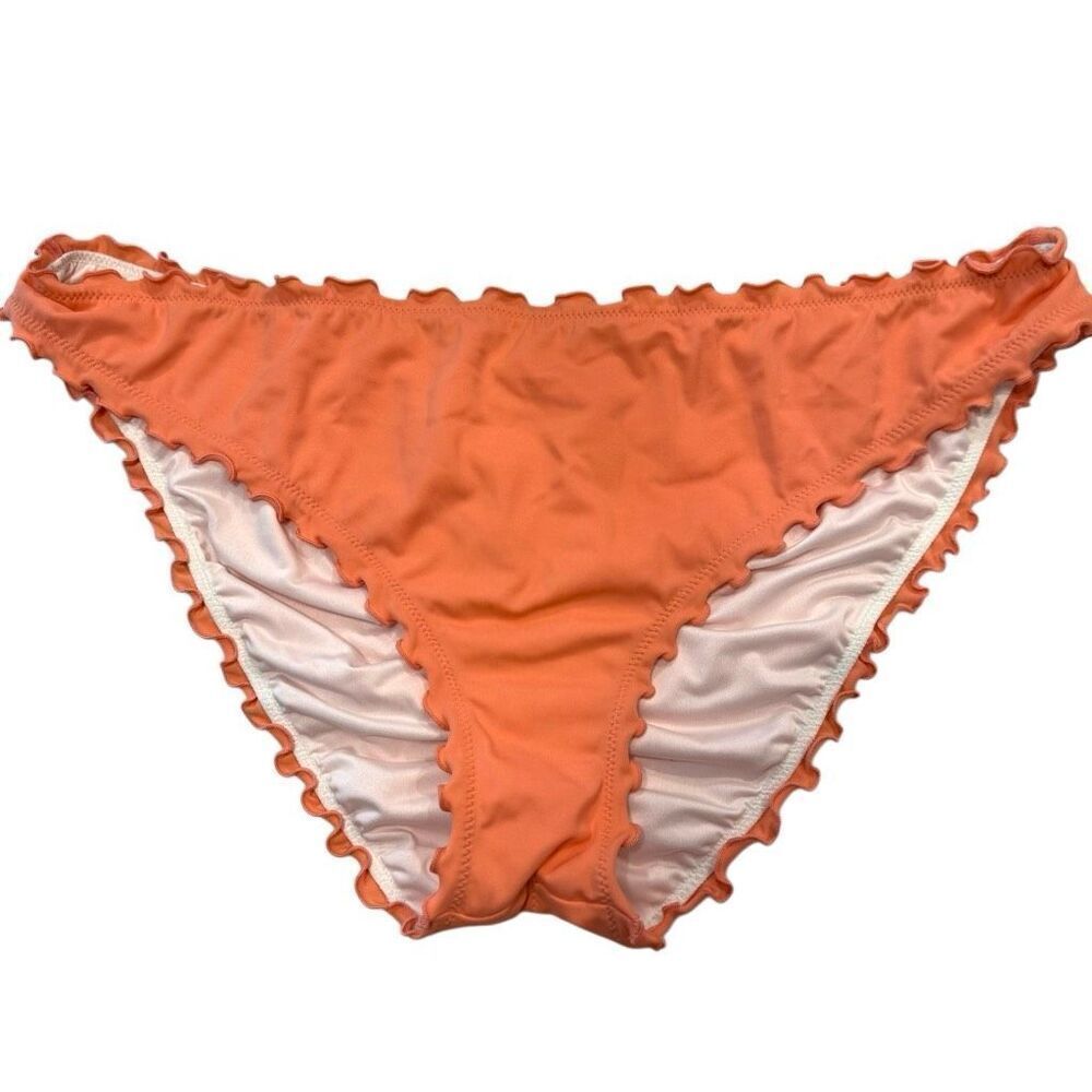 Shade & Shore Lettuce Edge Ruched Cheeky Swim Bikini Bottom Orange Size XL